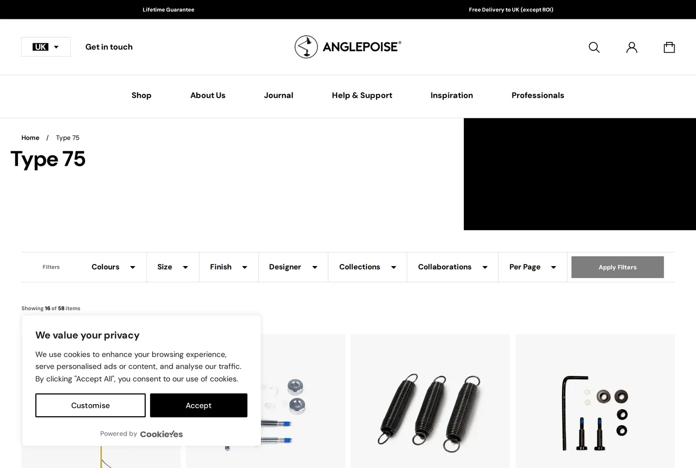 Anglepoise's own product page for the Anglepoise Type 75