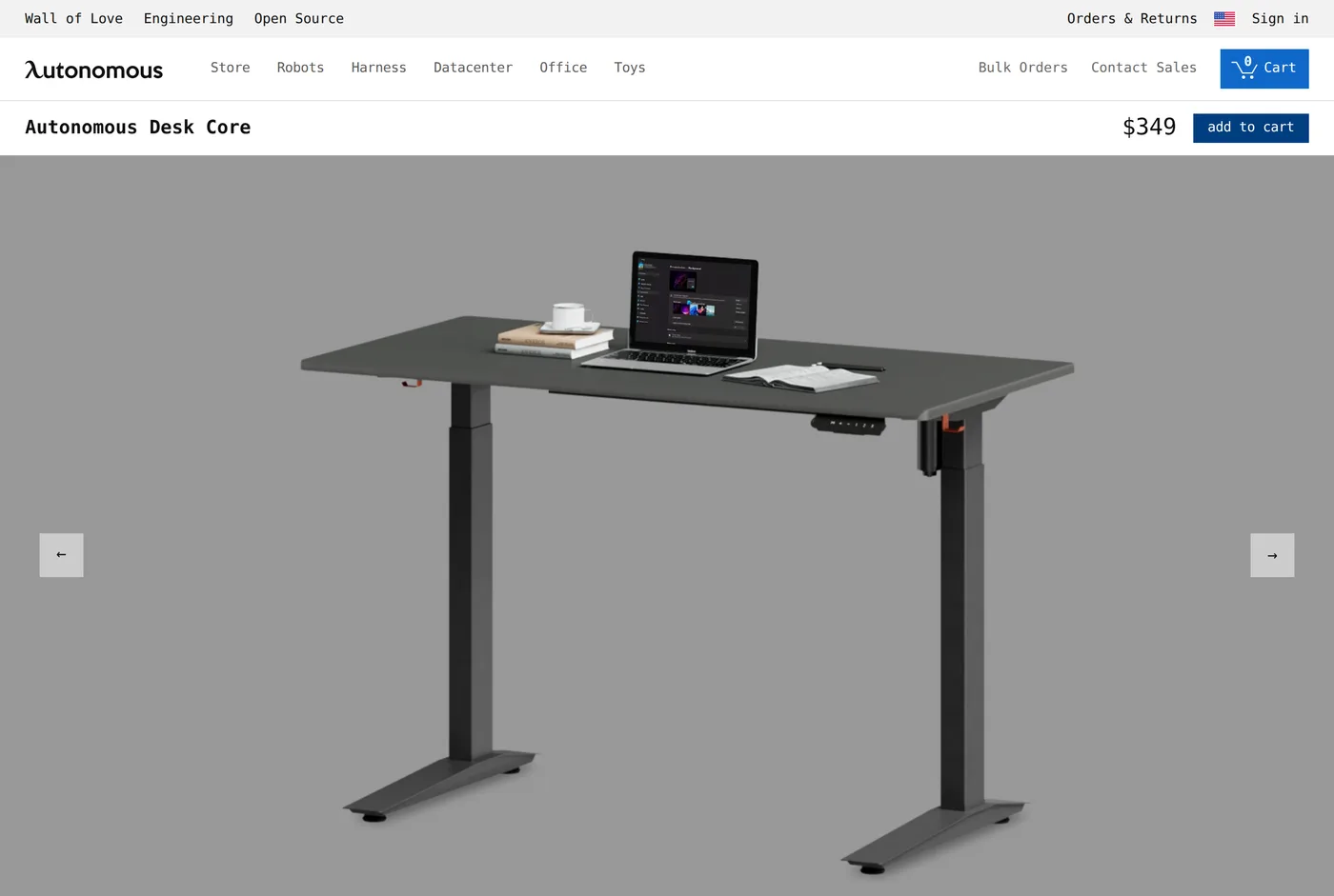 Autonomous's own product page for the Autonomous Desk Core