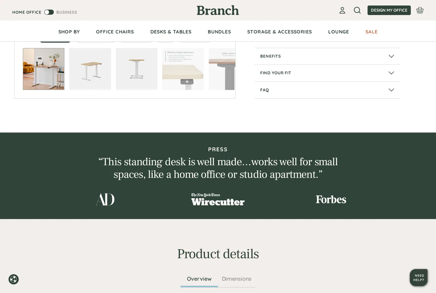 Detail further down Branch's Branch Duo Standing Desk page
