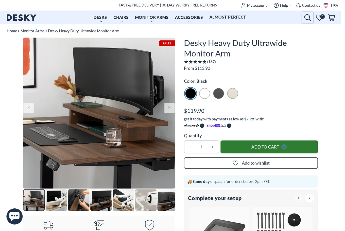 Desky's own product page for the Desky Heavy Duty Ultrawide Monitor Arm