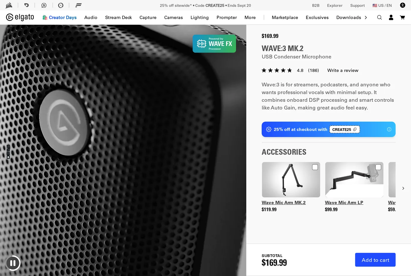 Elgato's own product page for the Elgato Wave:3