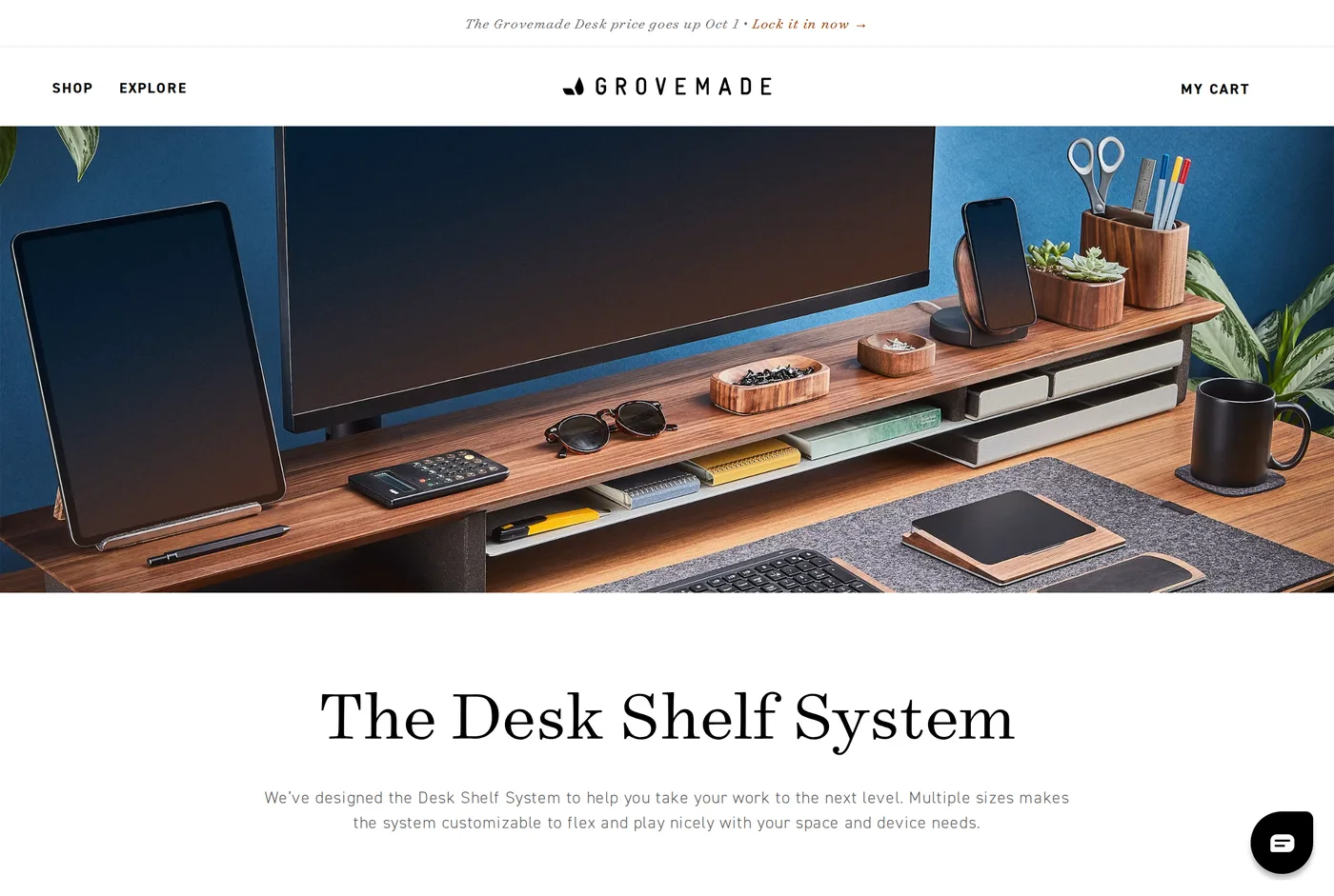 Grovemade's own product page for the Grovemade Desk Shelf System