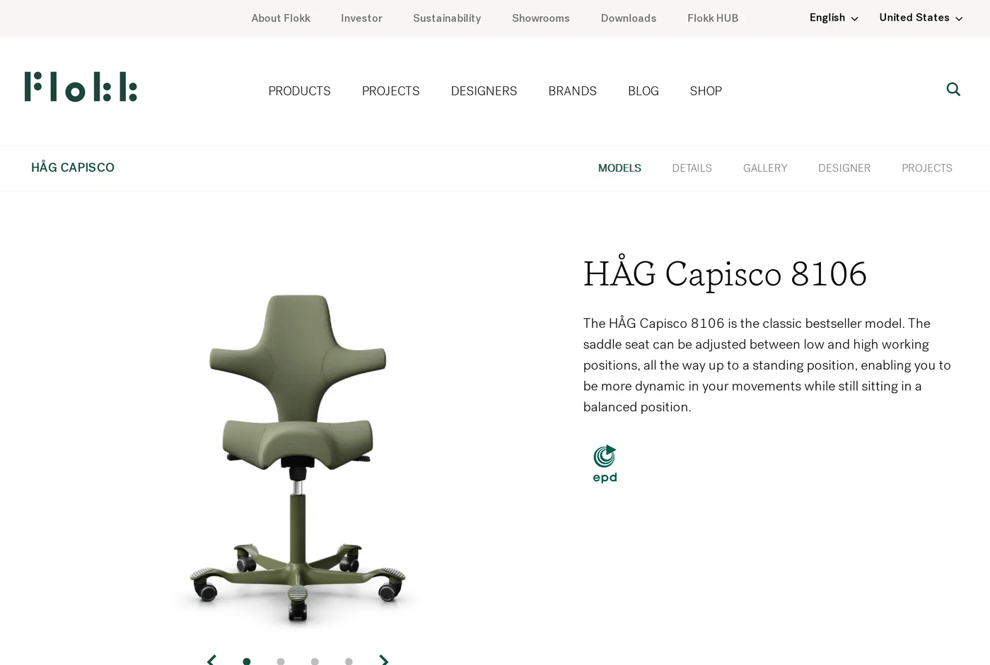Flokk's own product page for the HAG Capisco 8106