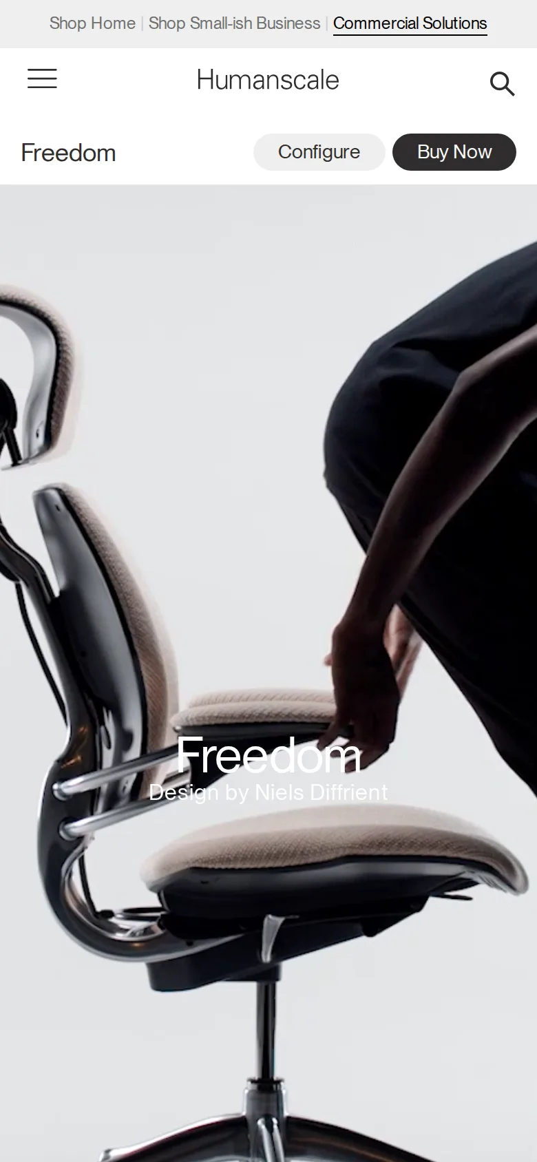Humanscale Freedom Task Chair on Humanscale's site, viewed on a phone