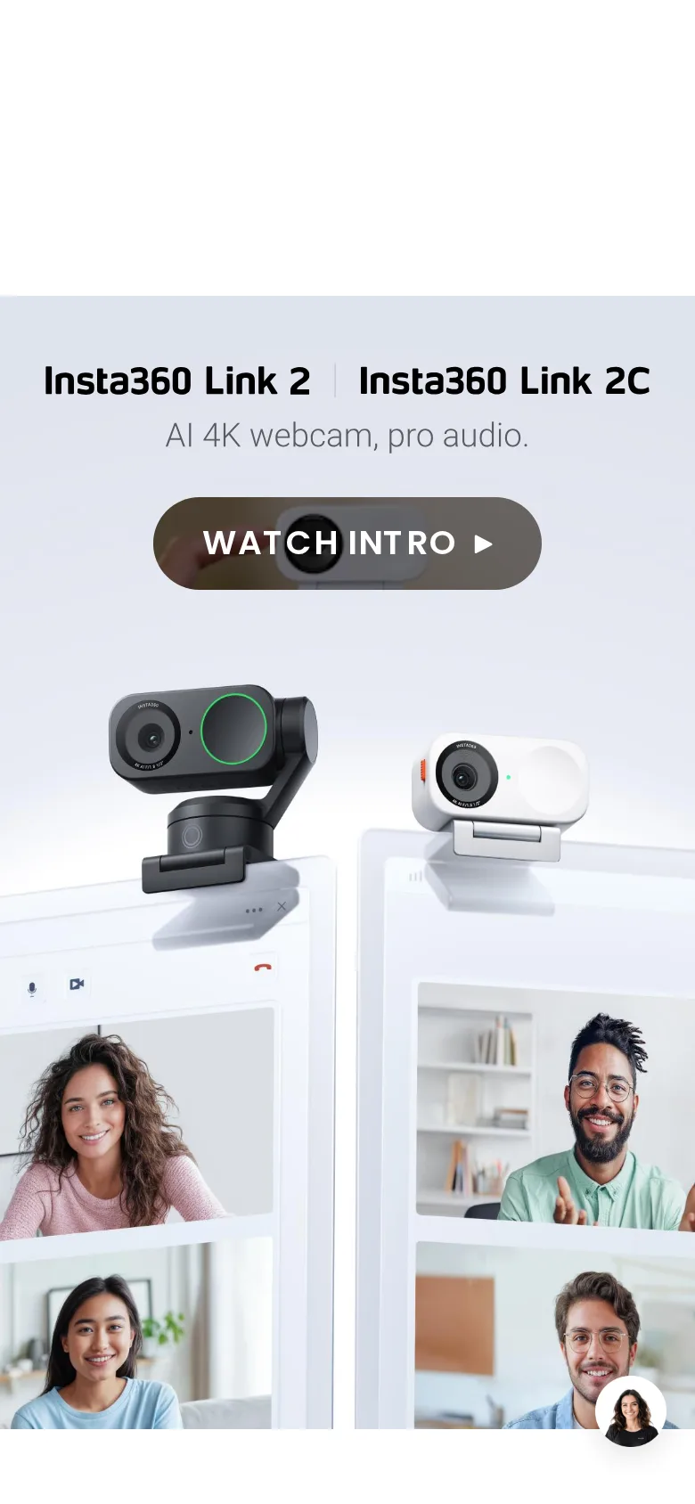 Insta360 Link 2 on Insta360's site, viewed on a phone