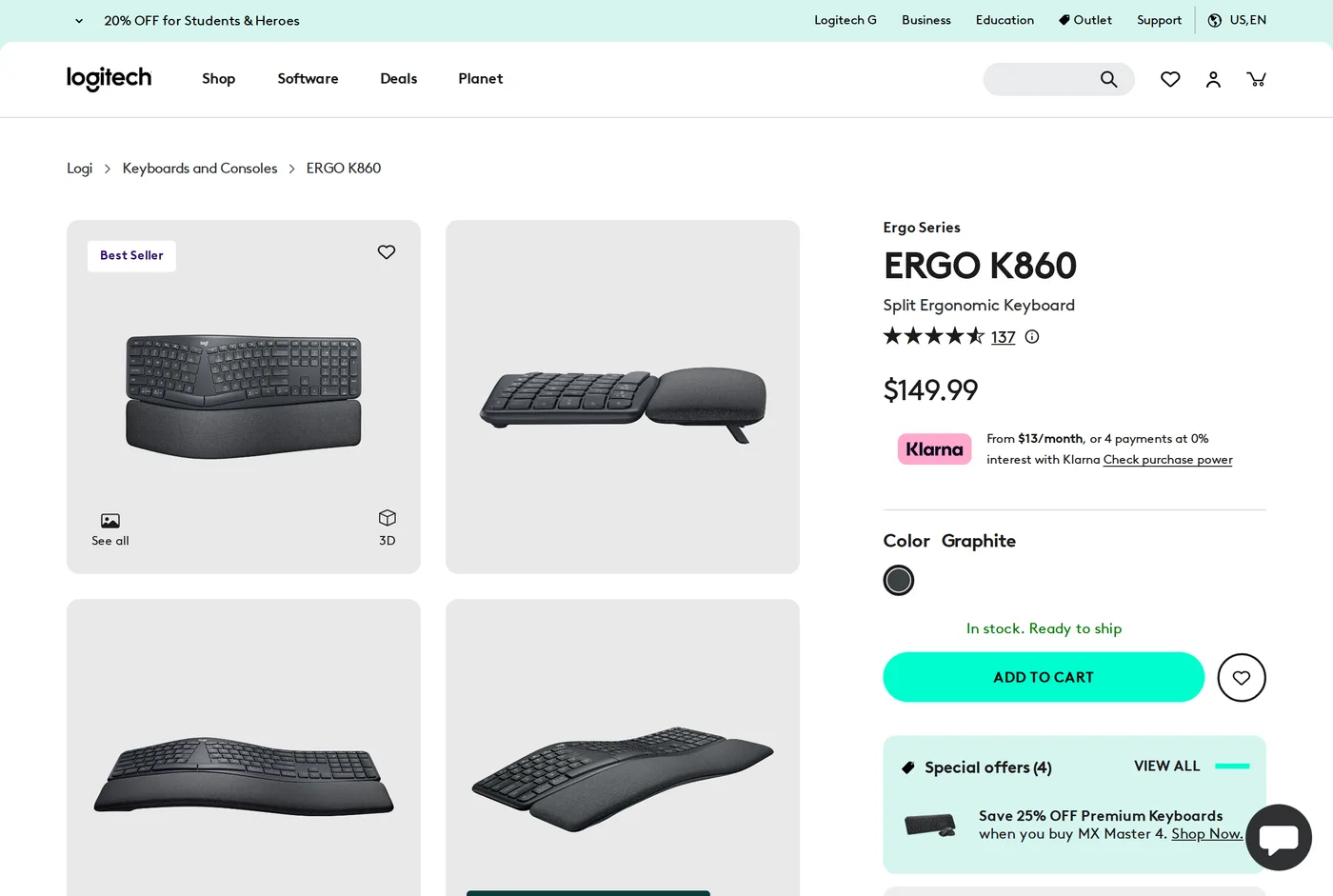 Logitech's own product page for the Logitech Ergo K860