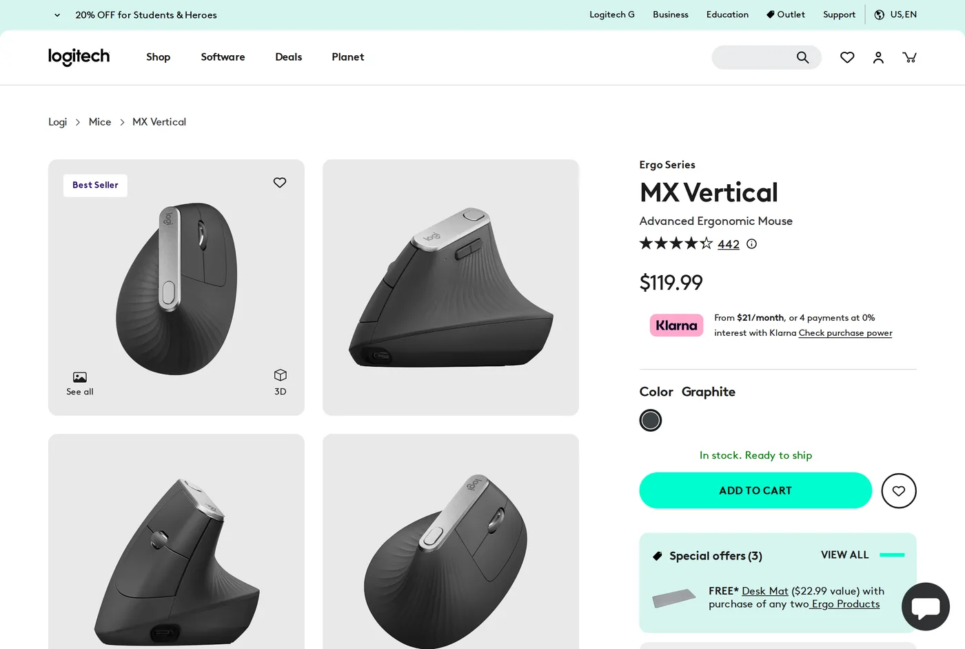 Logitech's own product page for the Logitech MX Vertical
