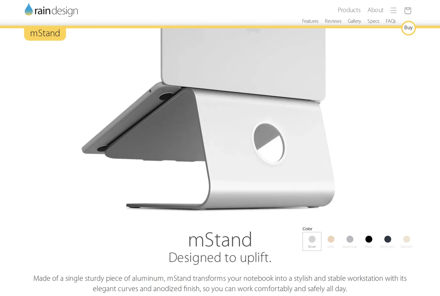 Rain Design's own product page for the Rain Design mStand