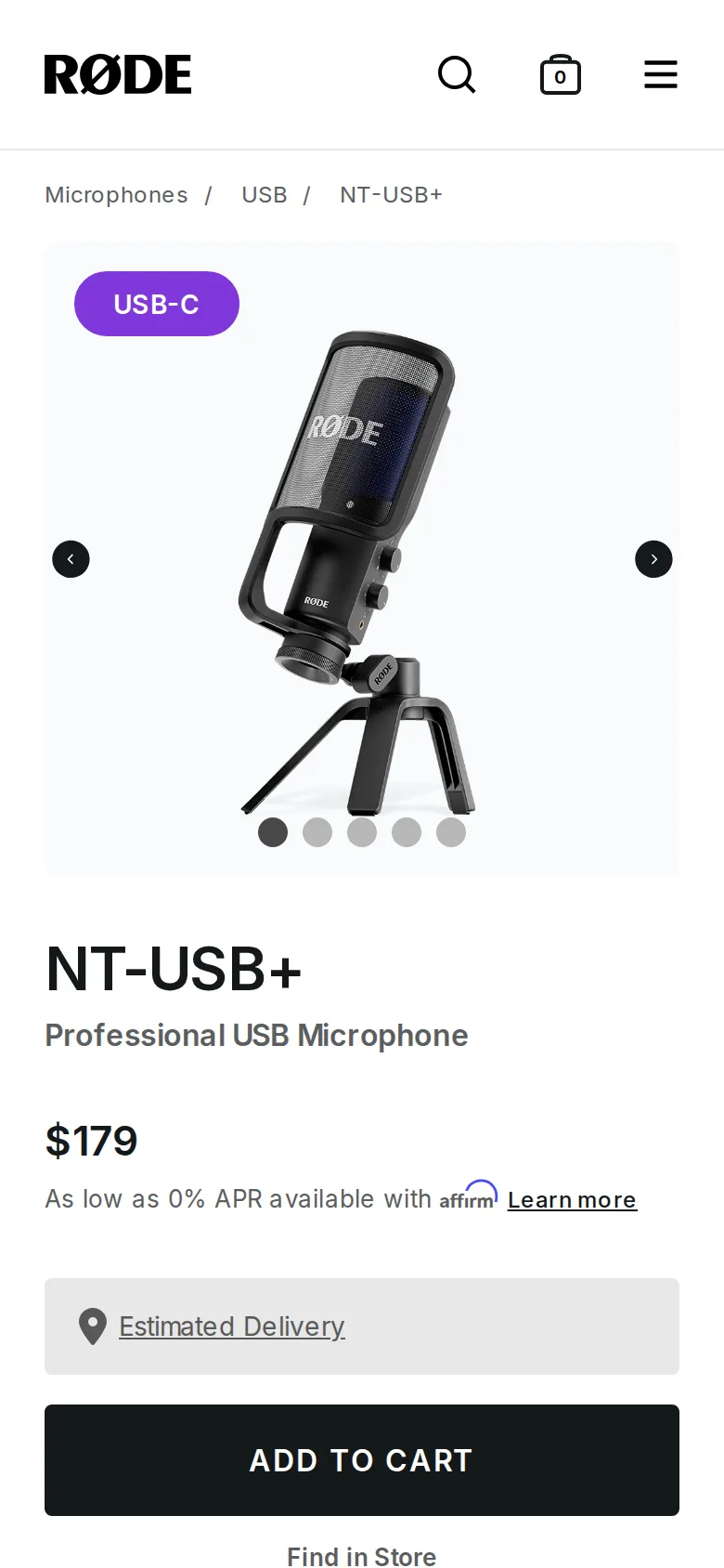 Rode NT-USB+ on Rode's site, viewed on a phone