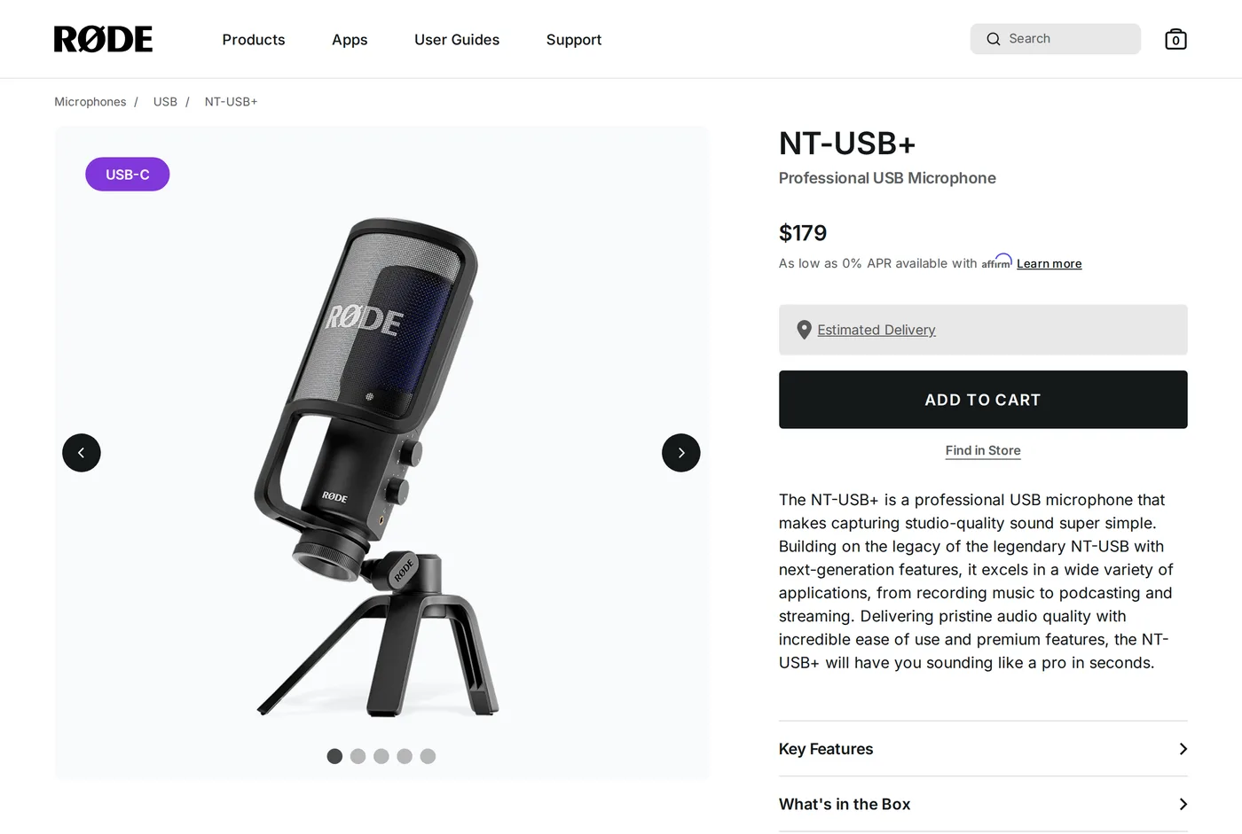 Rode's own product page for the Rode NT-USB+