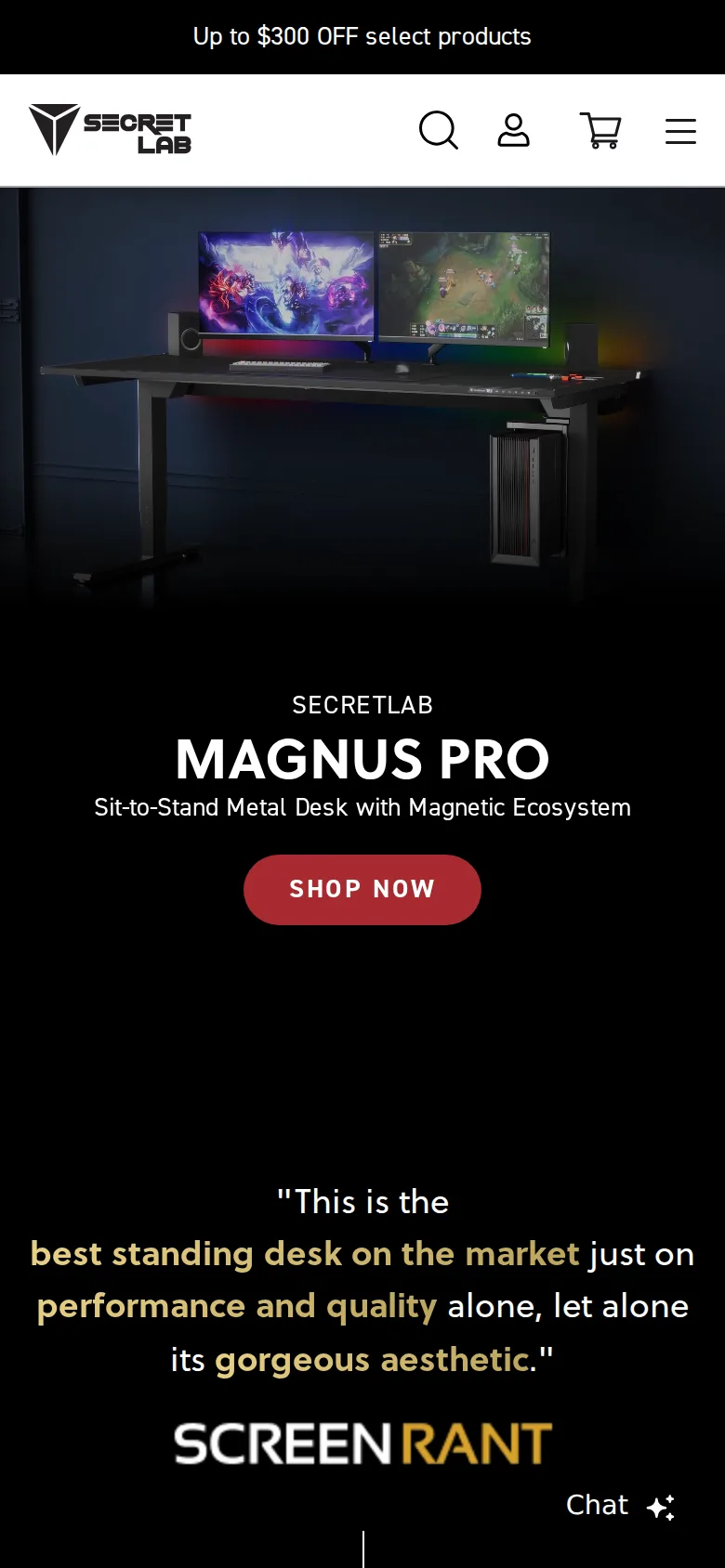 Secretlab Magnus Pro on Secretlab's site, viewed on a phone