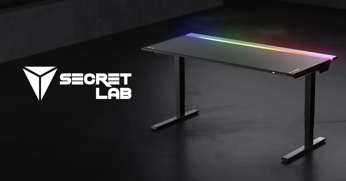 Secretlab's product photograph of the Magnus Pro sit-to-stand desk with cable management