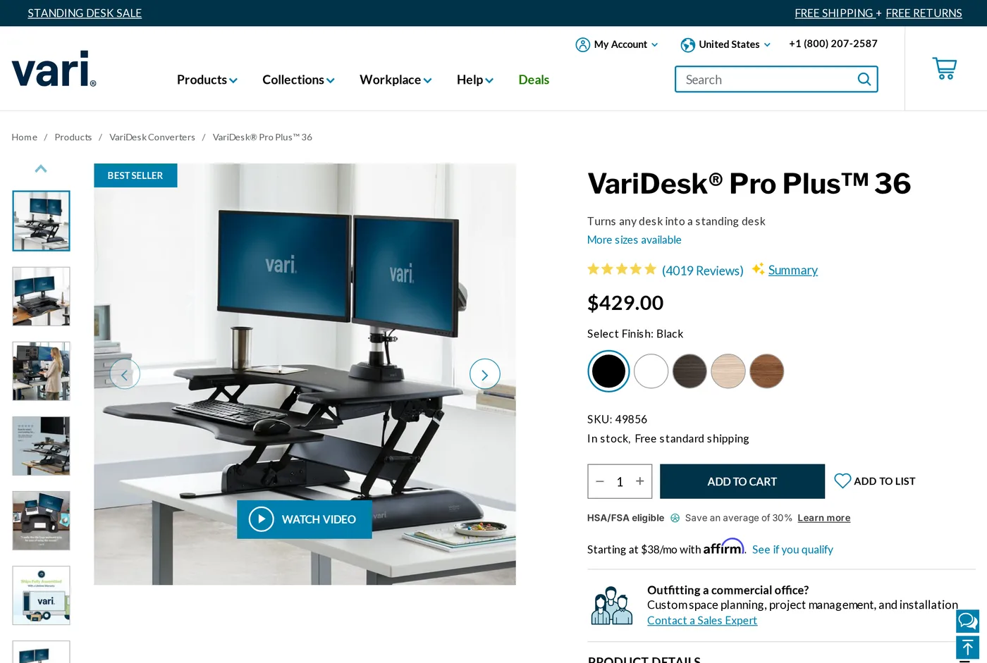 Vari's own product page for the Vari VariDesk Pro Plus 36