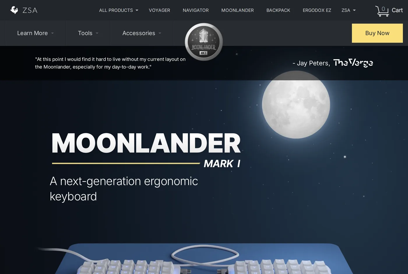 ZSA's own product page for the ZSA Moonlander Mark I